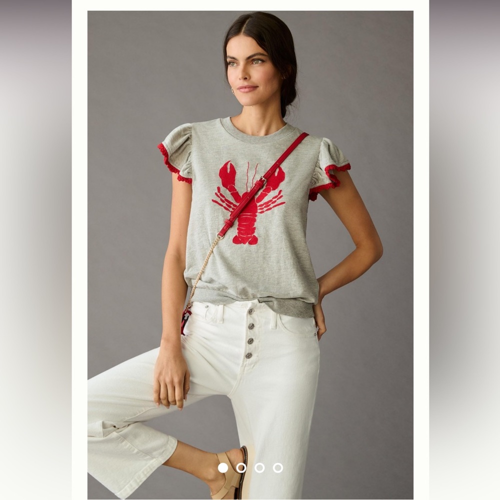 Anthropologie Corey Lynn Calter Flutter-Sleeve Lobster Sweatshirt Small